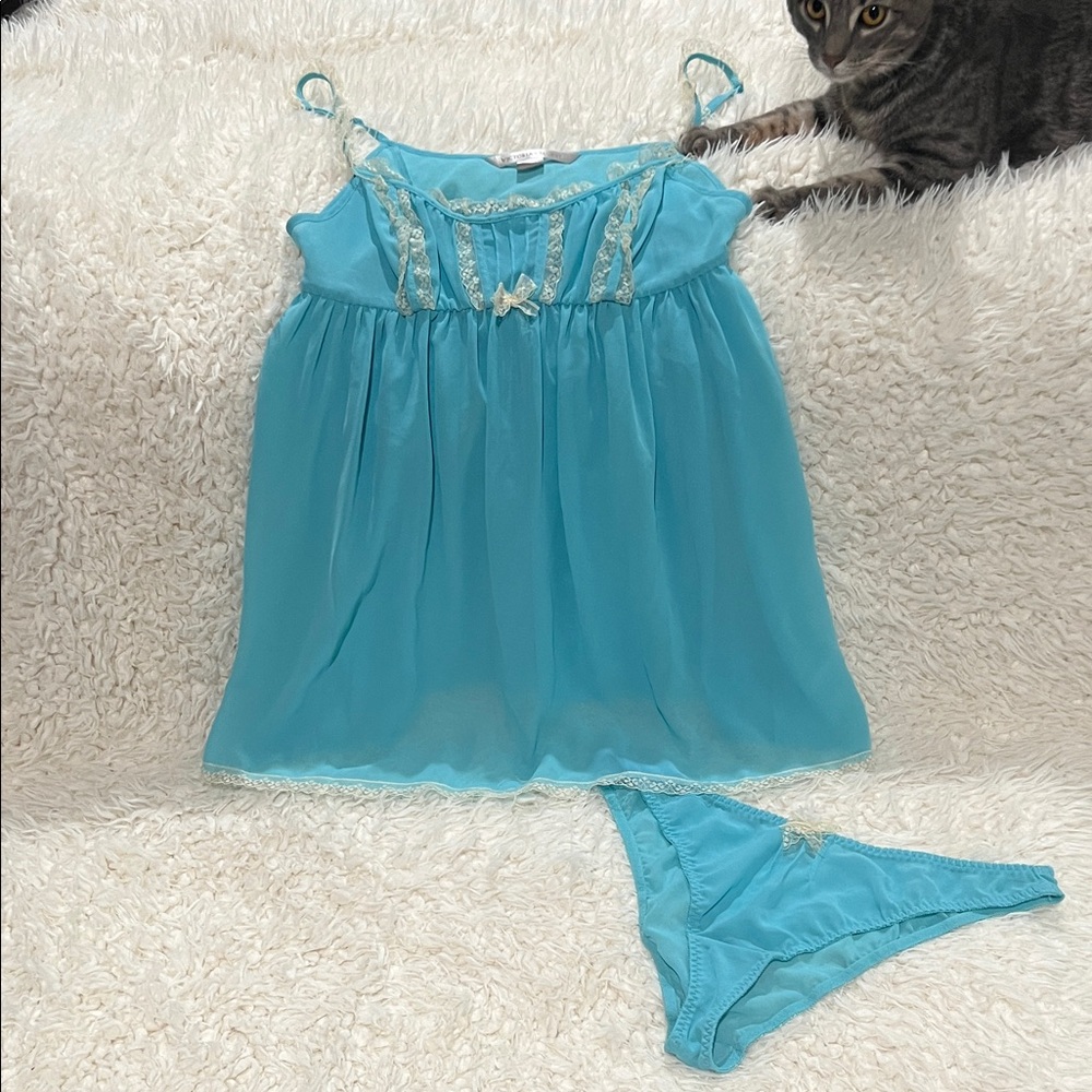 Victoria's Secret Aqua Blue Chemise with Lace